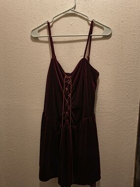 Cider Velvet Lace-Up Mini Dress in Burgundy